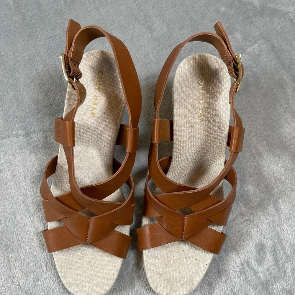 Cole Haan Grand 360 Size 6 Brown Leather Espadrille Wedge Slingback Buckle